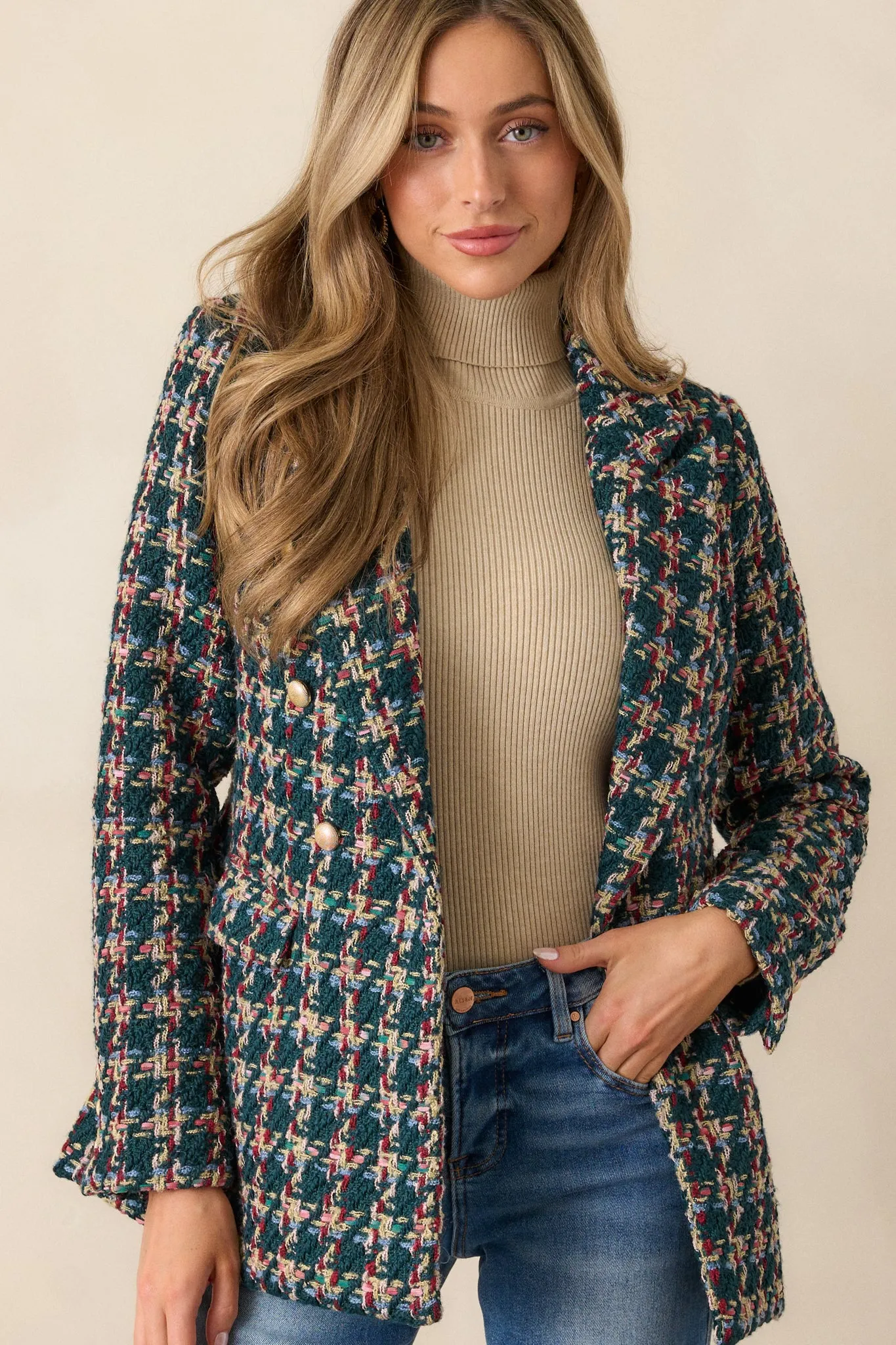 Get It Done Green Multi Tweed Coat