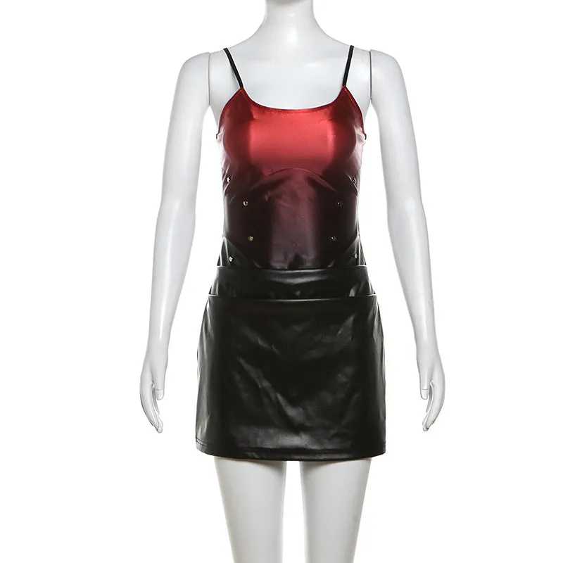 Gradient Color Backless Street Slim Suspender Dress