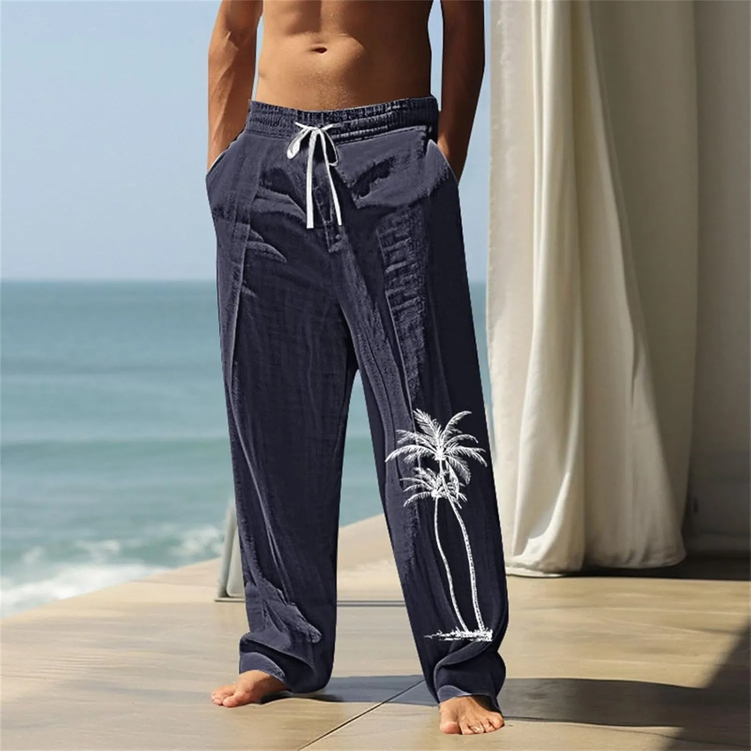 Hawaii Graphic Drawstring Pants for Men Lightweight Beach Sweatpants Comfy Tropical Lounge Relaxed Fit Vacation