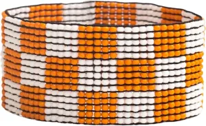 INK   ALLOY Game Day Striped Cuff Bracelets for Women, Beaded Stretch Bracelet for Football Gameday Outfits, Handmade Jewelry for College Students, Teachers, Football Moms, 1-Inch W