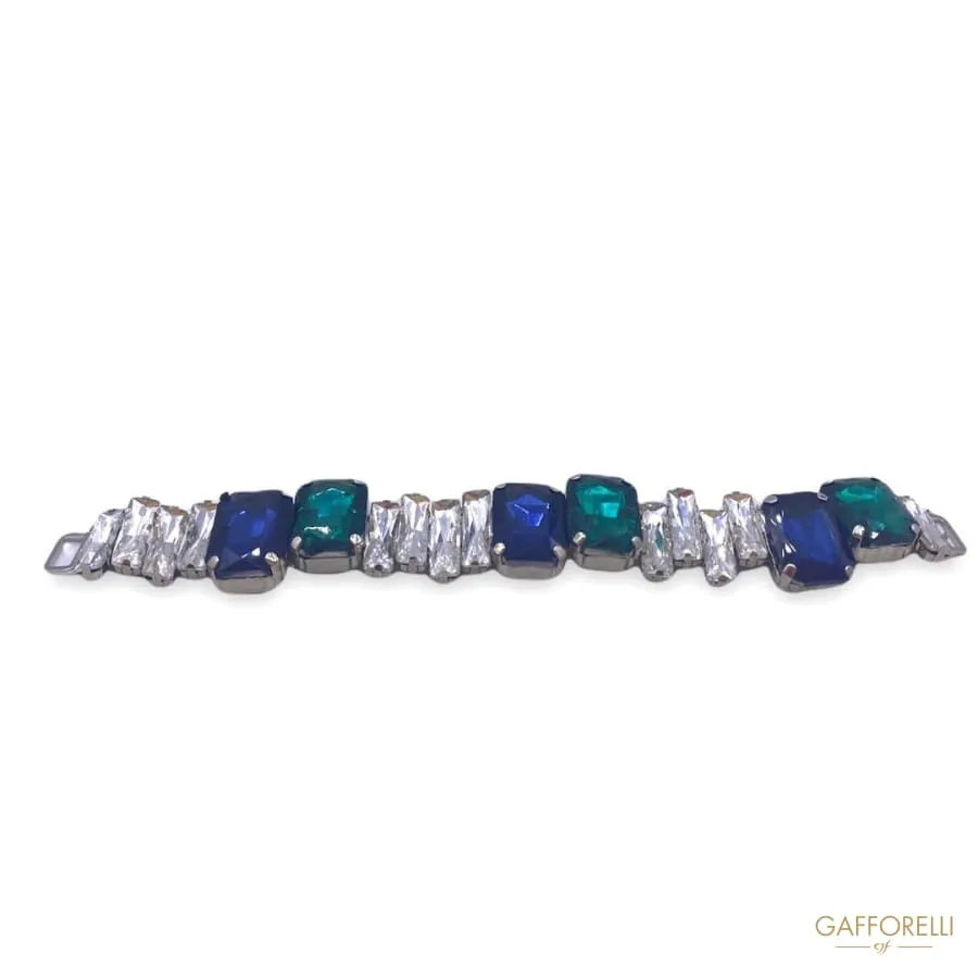 Jewel Neckline with Crystal, Blue and Green Swarovski Stones A465 - Gafforelli Srl