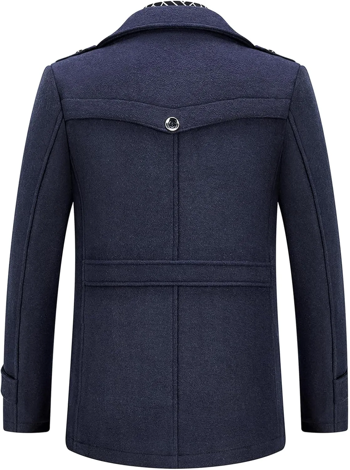 Lamgool Men's Winter Mid Length Wool Blend Coat Single Breasted Peacoat with Removable Scarf