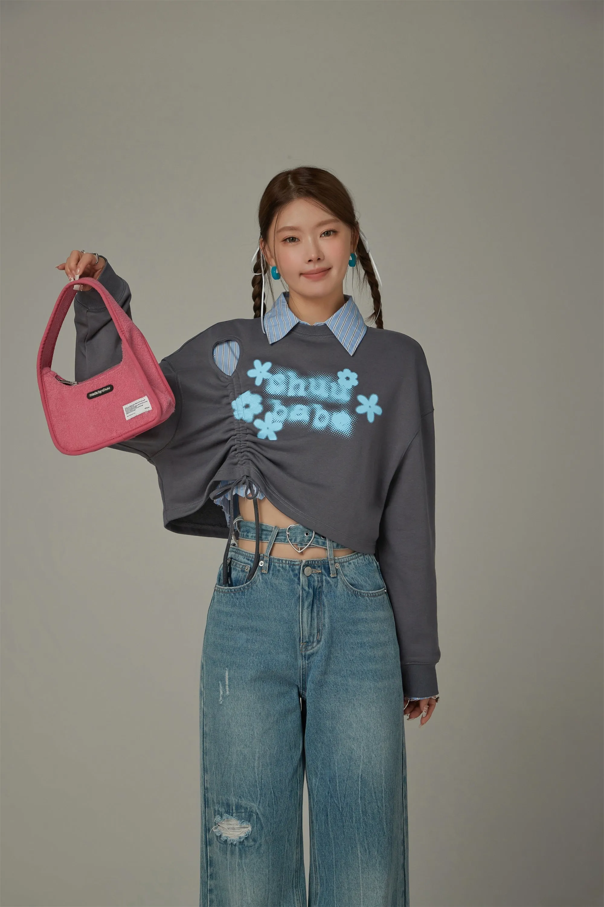 Logo Heart String Crop Sweatshirt
