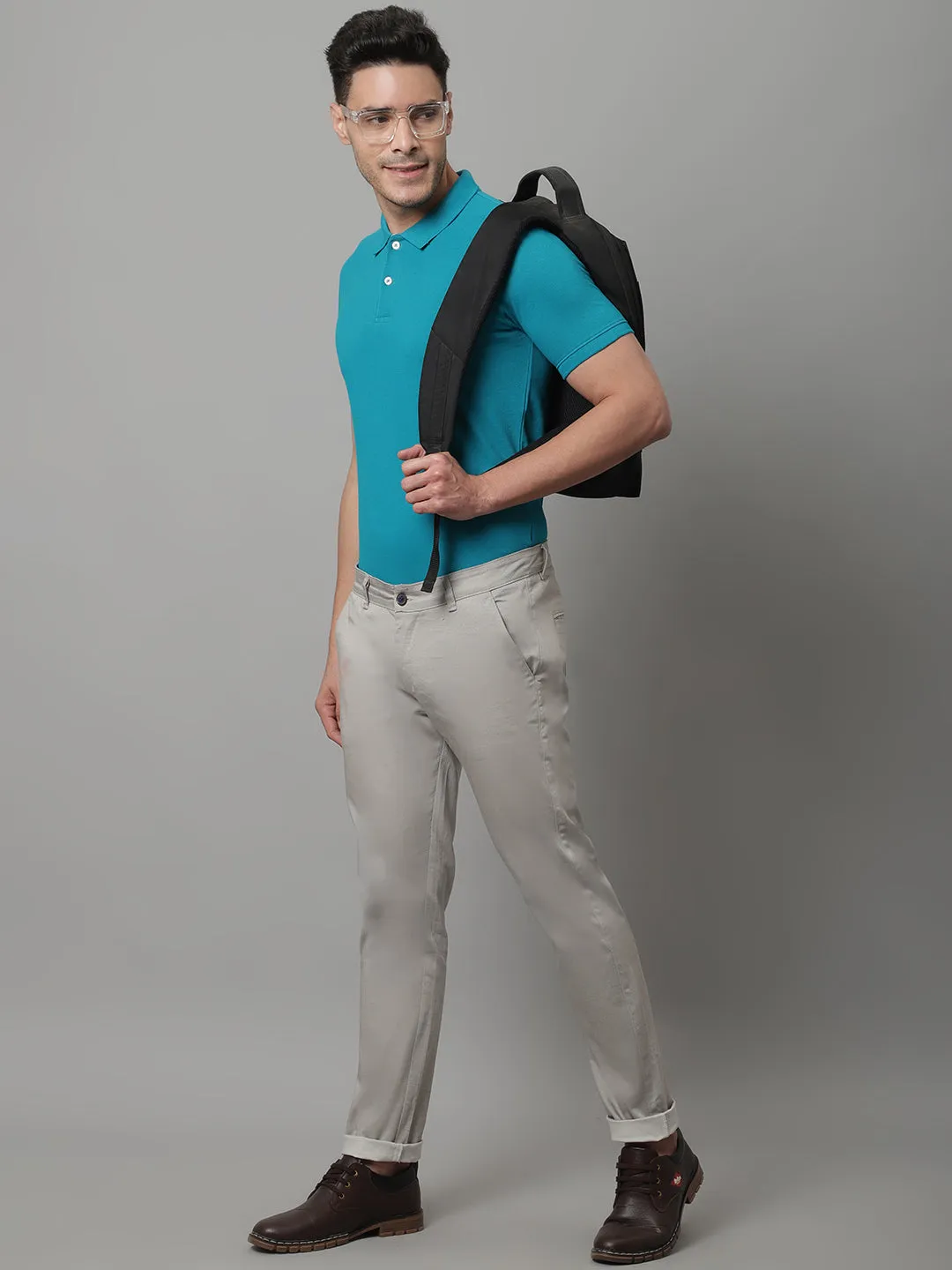 Men Turquoise Casual Half Sleeves Polo Neck T-Shirt