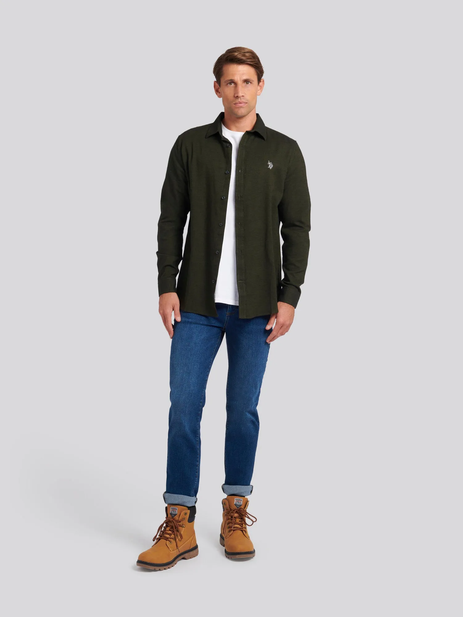 Mens Brushed Dobby Shirt in Forest Night