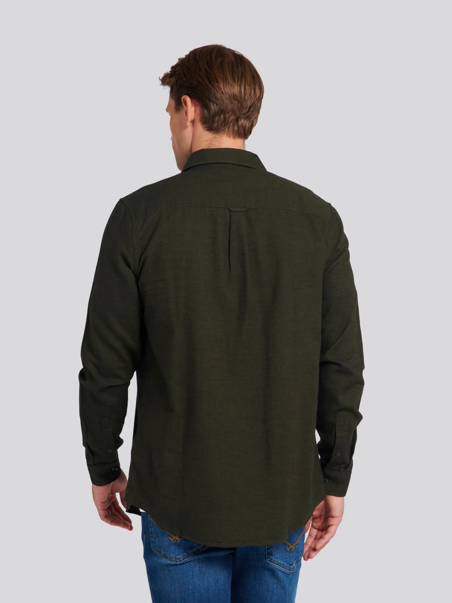 Mens Brushed Dobby Shirt in Forest Night