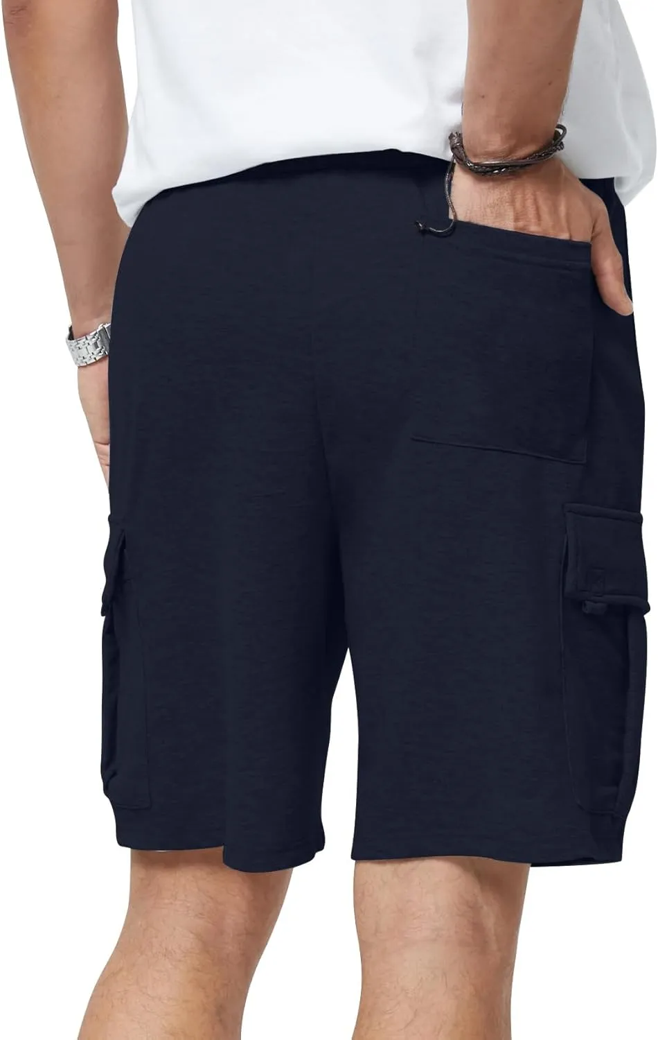 Mens Casual Sweat Cargo Cotton Shorts Drawstring Elastic Waist Athletic Workout Gym Jogger Shorts with 5 Pockets