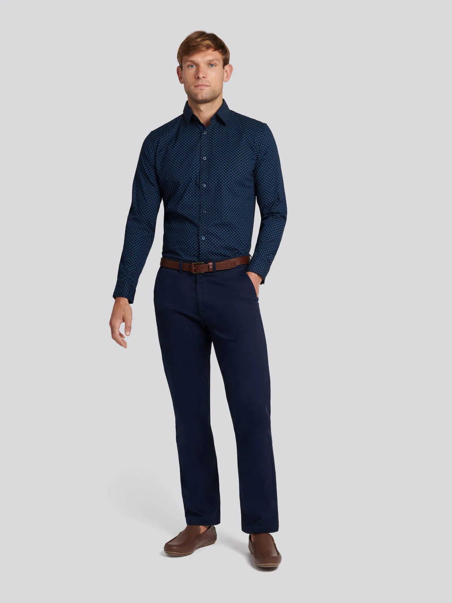 Mens Dash Spot Print Shirt in Navy Blue