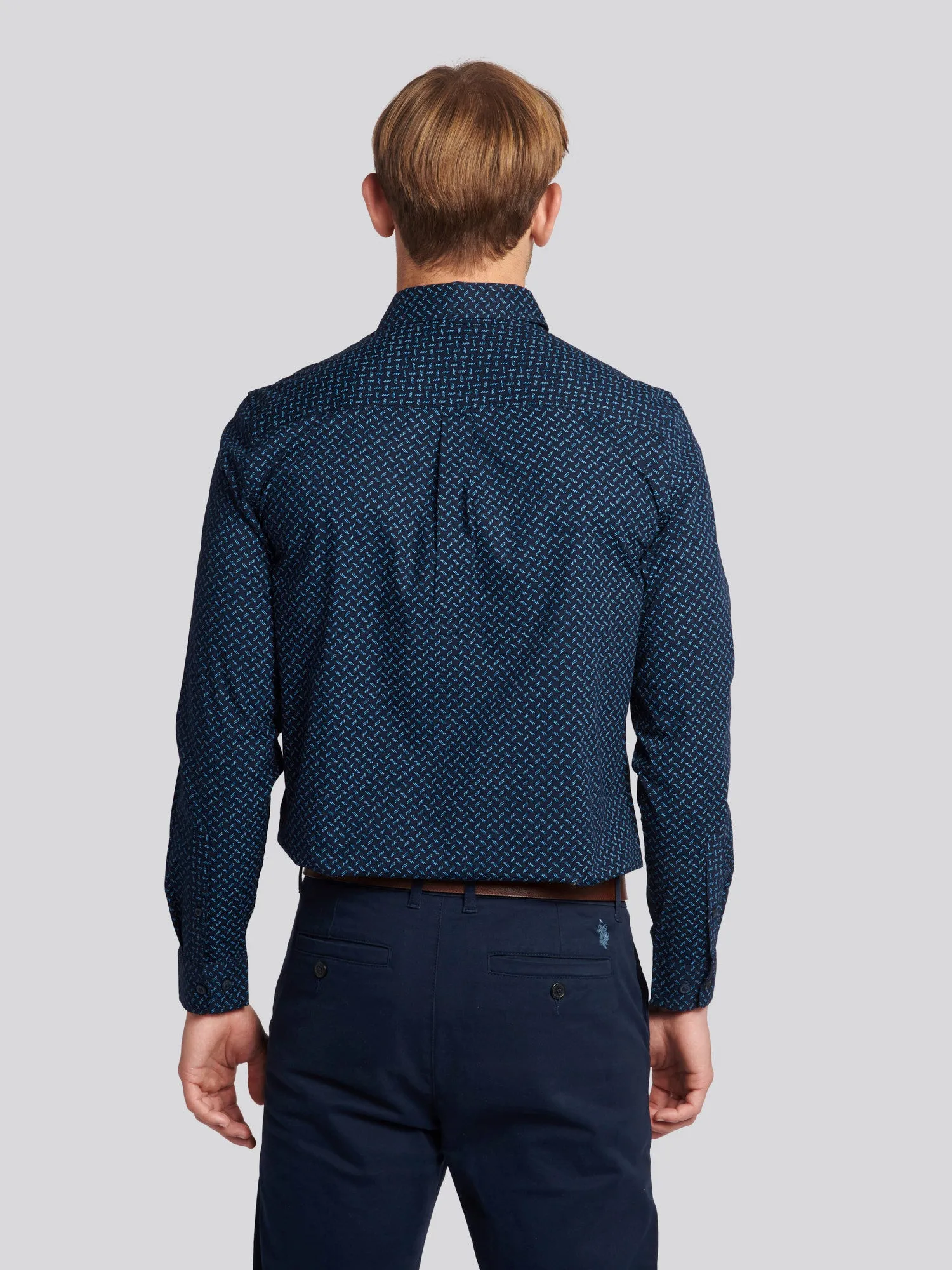 Mens Dash Spot Print Shirt in Navy Blue