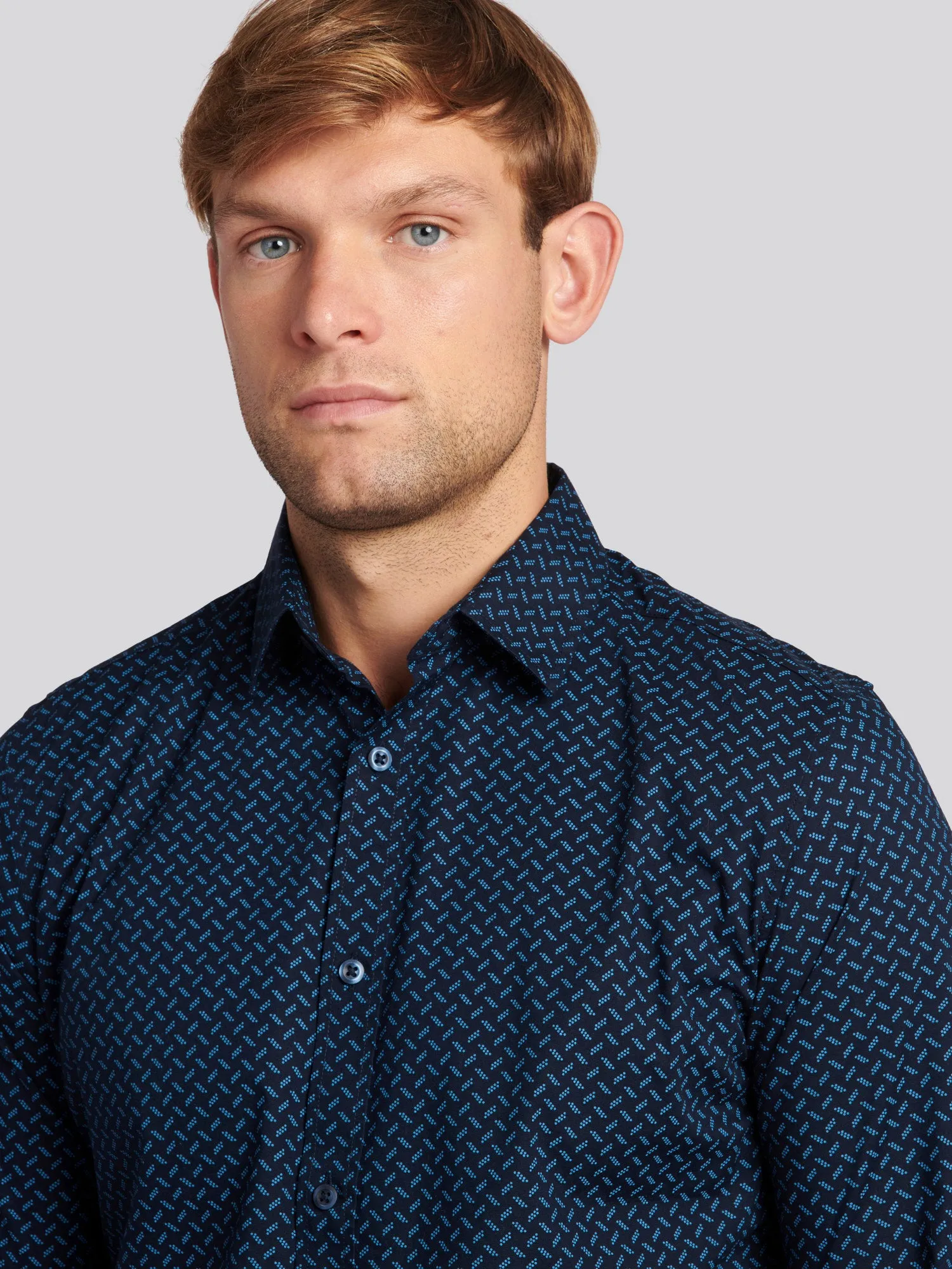 Mens Dash Spot Print Shirt in Navy Blue