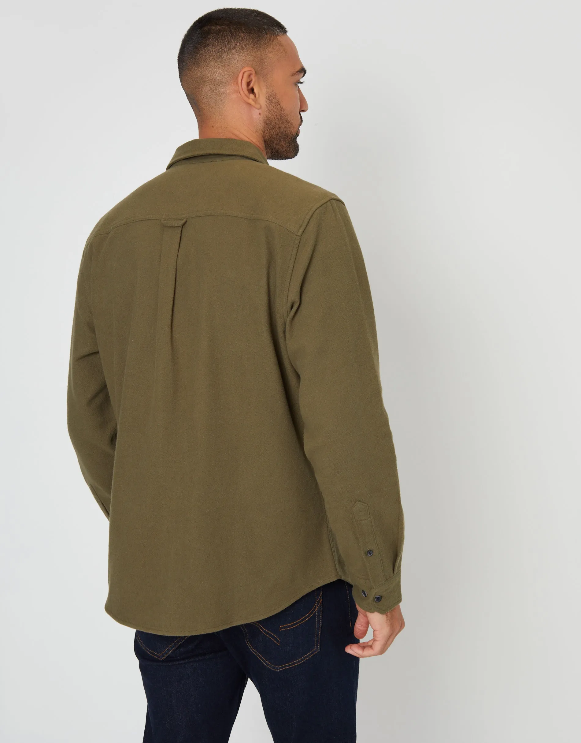 Men's Khaki Brushed Flannel Cotton Long Sleeve Shirt