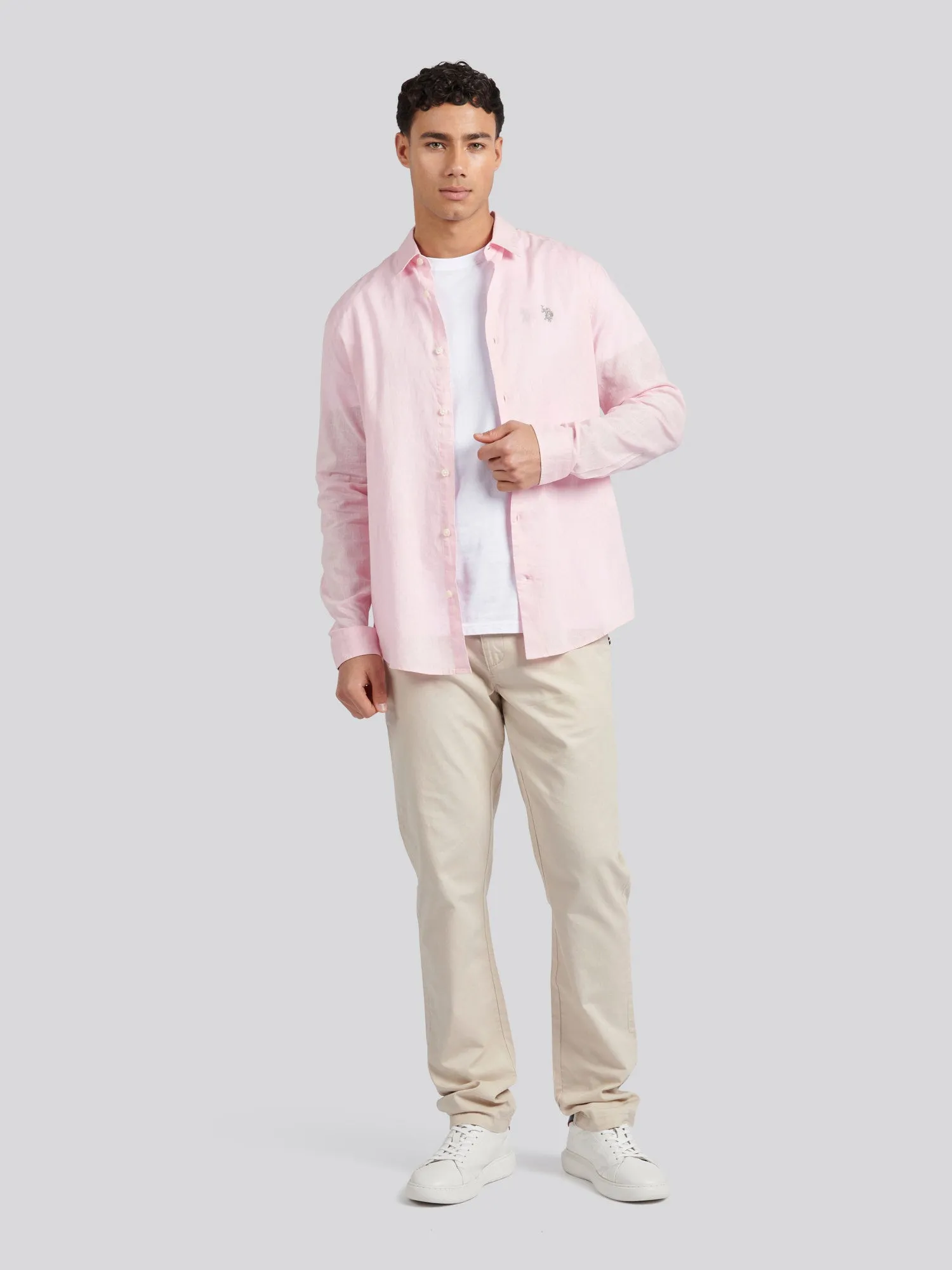 Mens Linen Blend Shirt in Pink a Boo