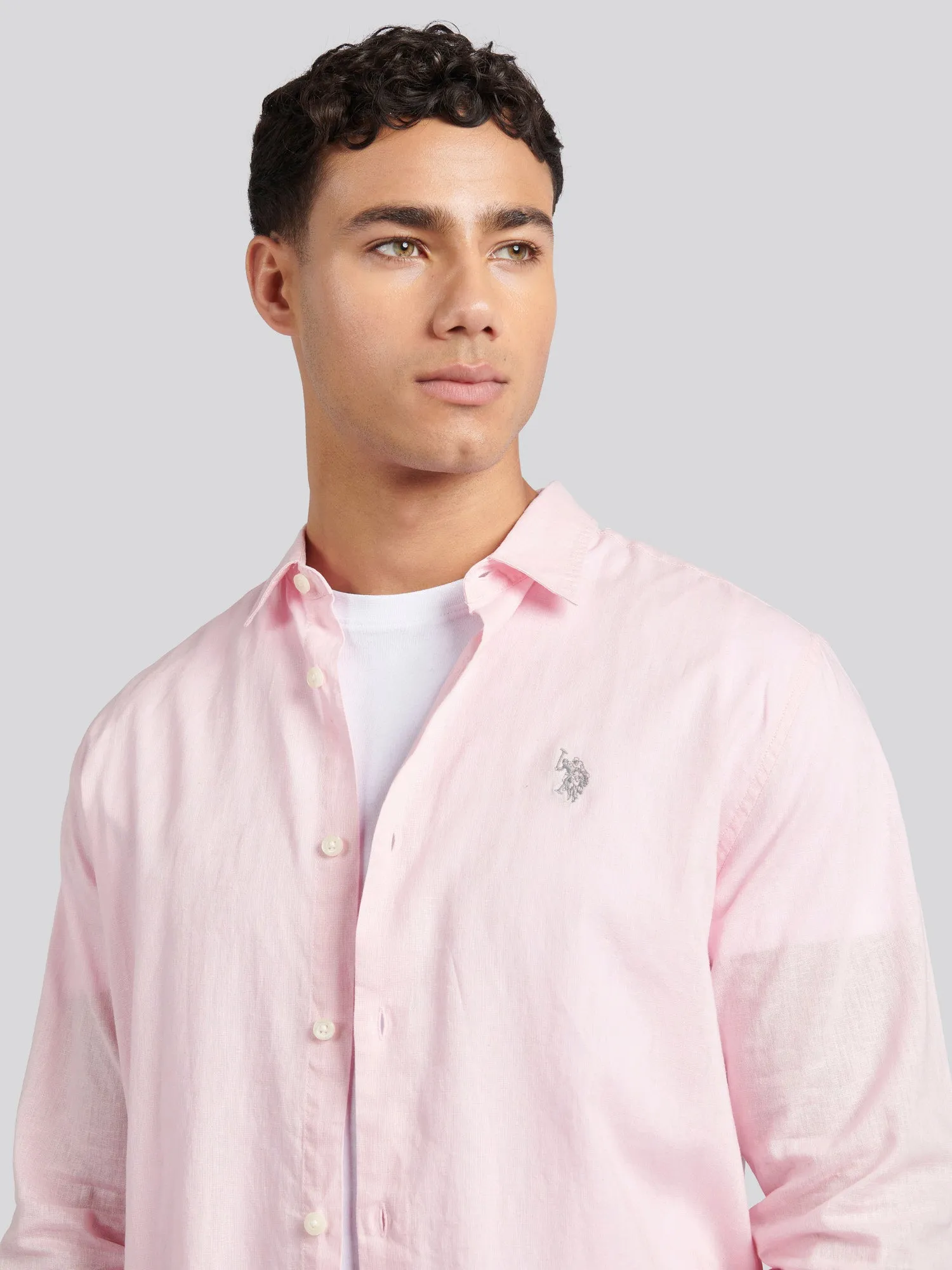 Mens Linen Blend Shirt in Pink a Boo