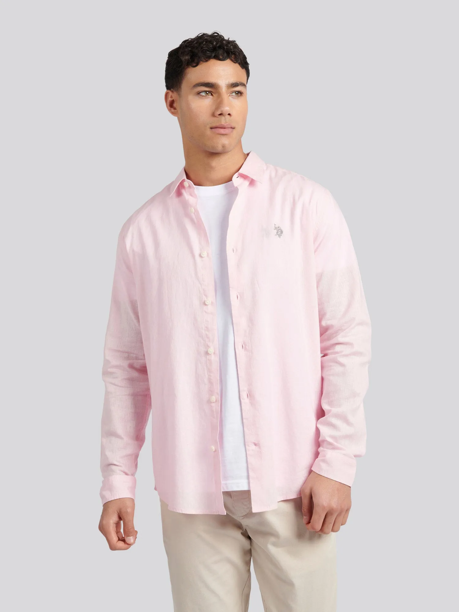 Mens Linen Blend Shirt in Pink a Boo