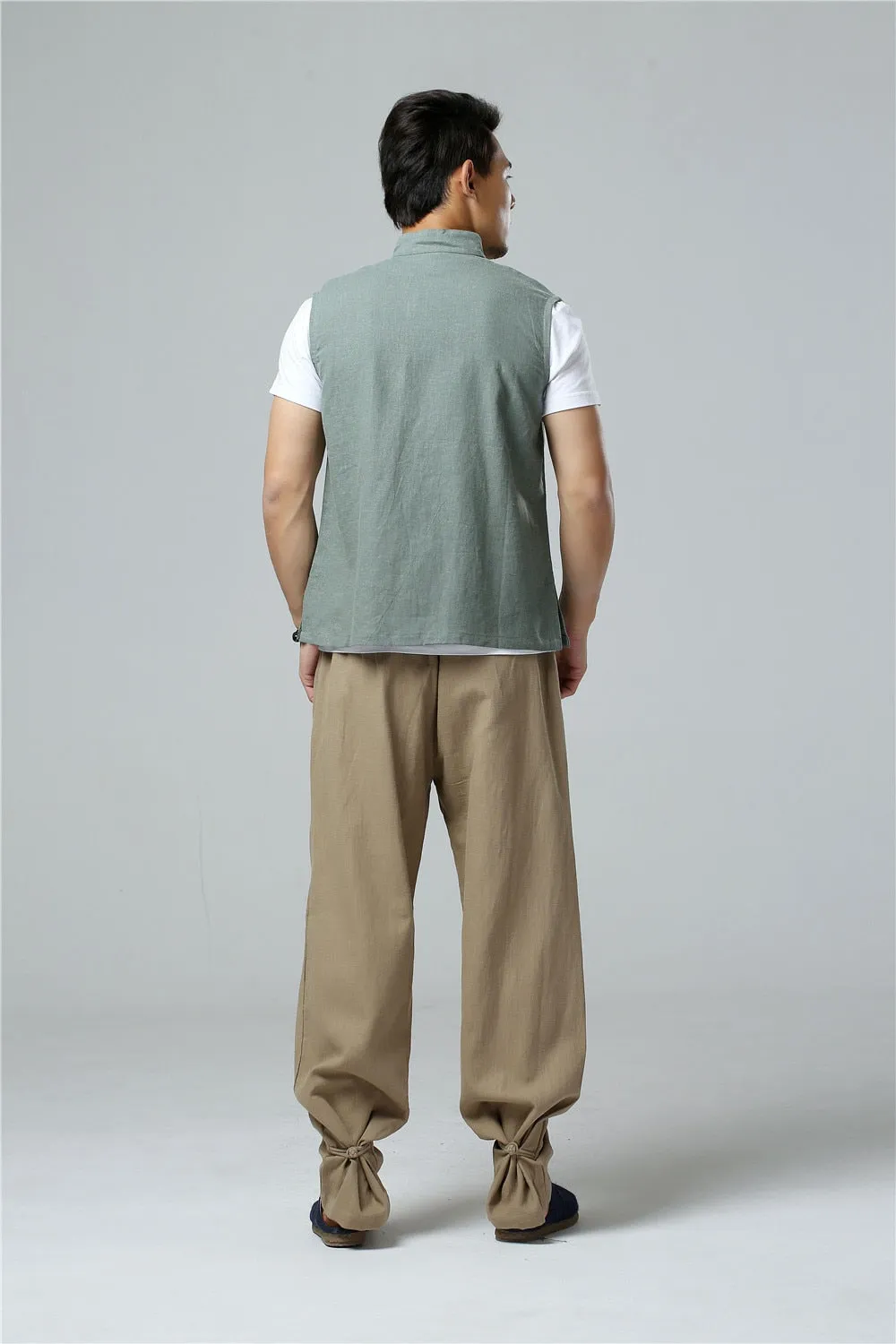 Men's Summer Waistcoat Vintage Breathable Linen Button Down Shirt