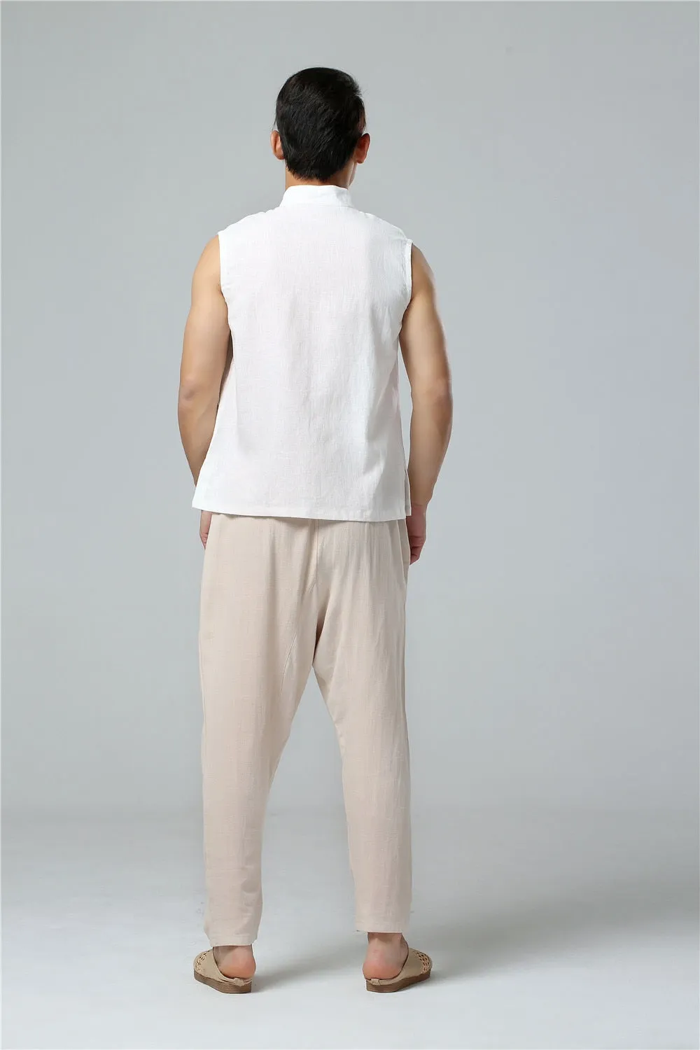 Men's Summer Waistcoat Vintage Breathable Linen Button Down Shirt