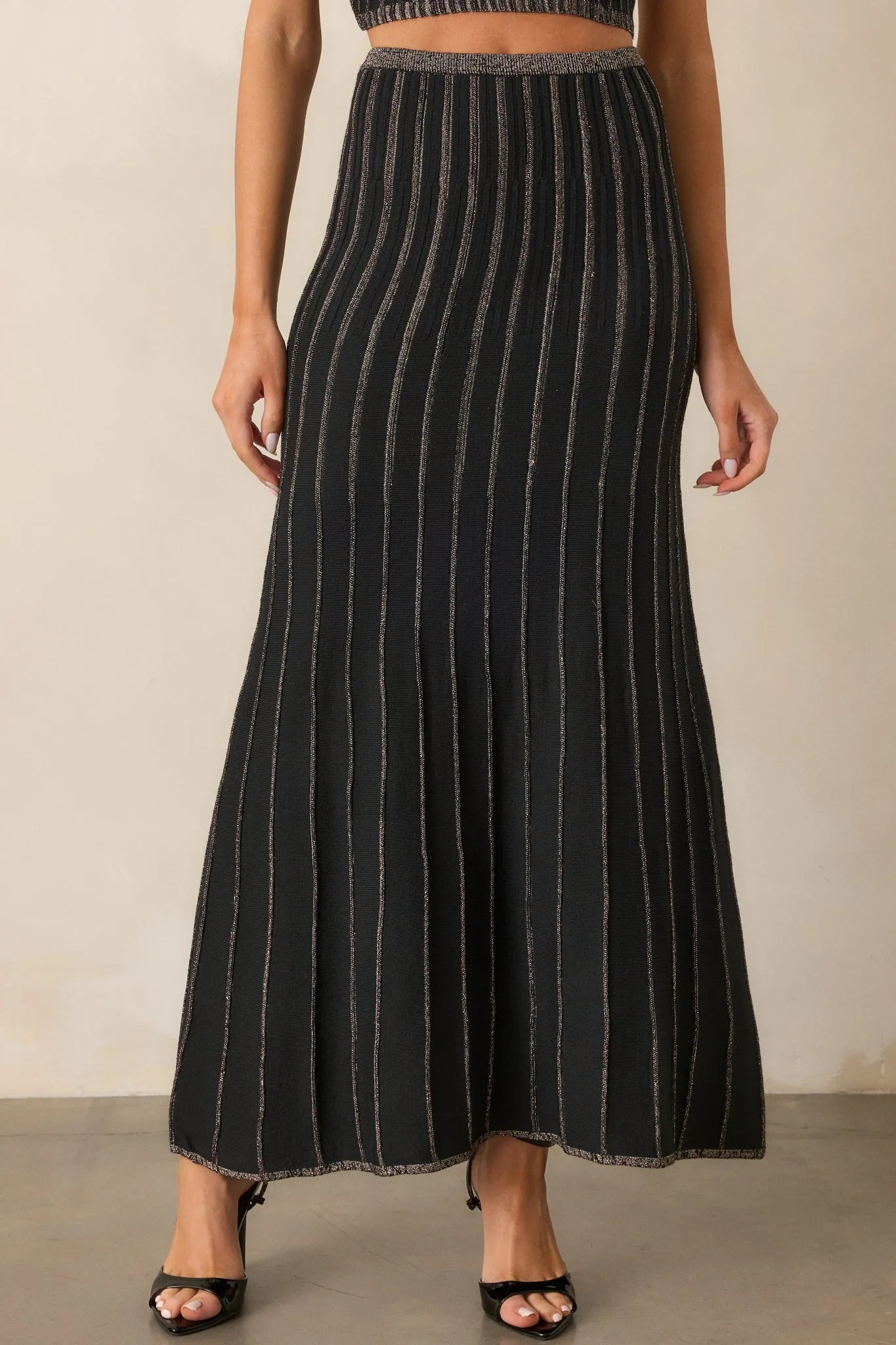 MINKPINK Celia Lurex Black Stripe Midi Skirt
