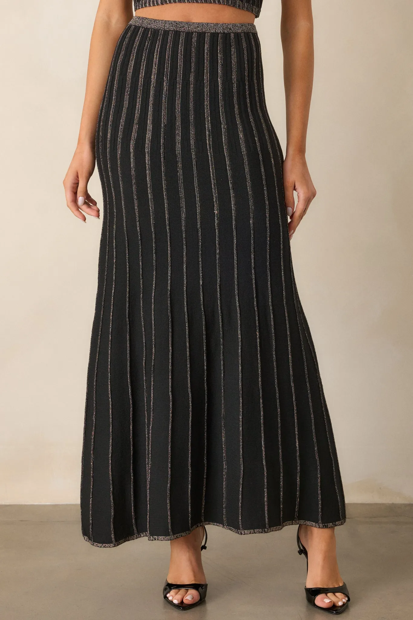 MINKPINK Celia Lurex Black Stripe Midi Skirt