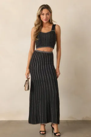 MINKPINK Celia Lurex Black Stripe Midi Skirt