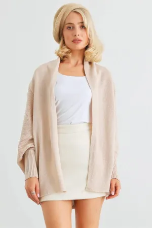 Oatmeal Knit Batwing Sleeve Open Front Cardigan /2-2-2