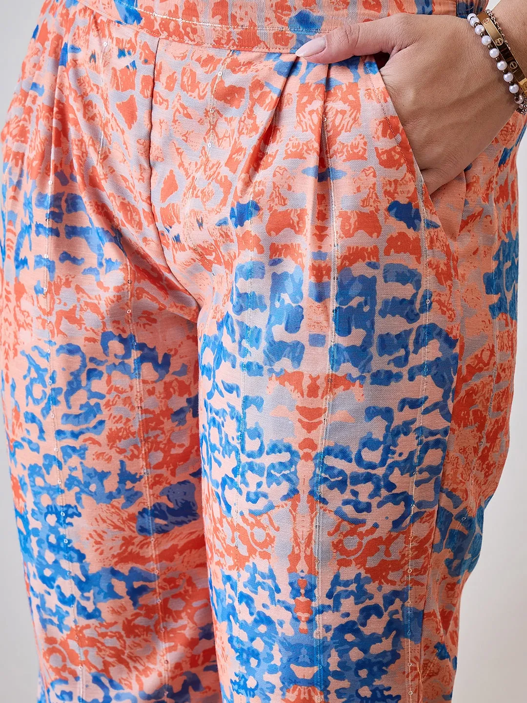 Orange Batwing Sleeve Cotton Lurex Co Ord Set