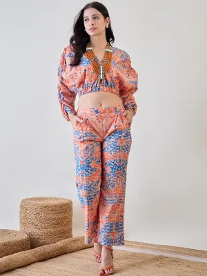 Orange Batwing Sleeve Cotton Lurex Co Ord Set