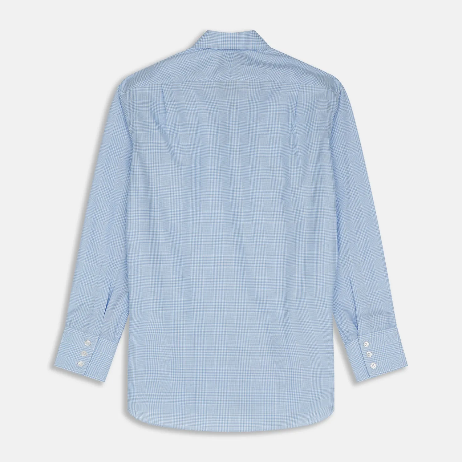 Pale Blue Check Shirt with T&A Collar and 3-Button Cuffs