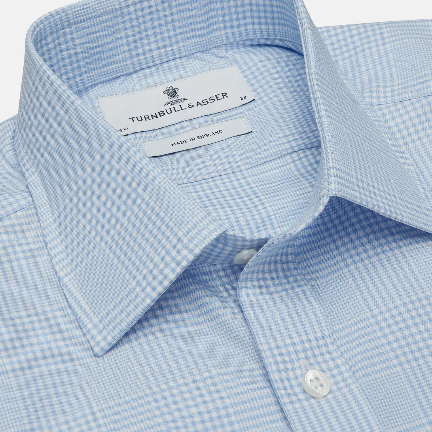 Pale Blue Check Shirt with T&A Collar and 3-Button Cuffs