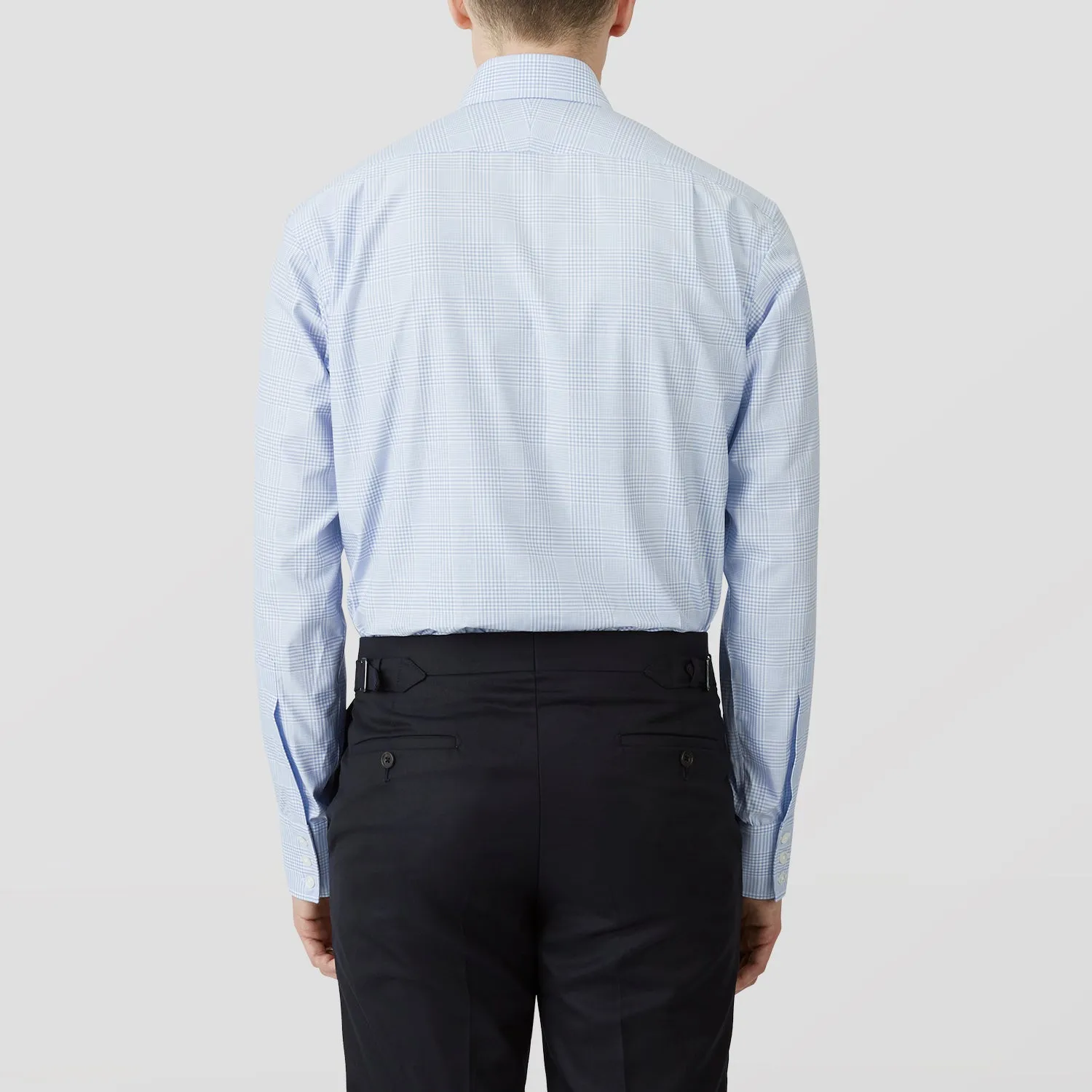 Pale Blue Check Shirt with T&A Collar and 3-Button Cuffs