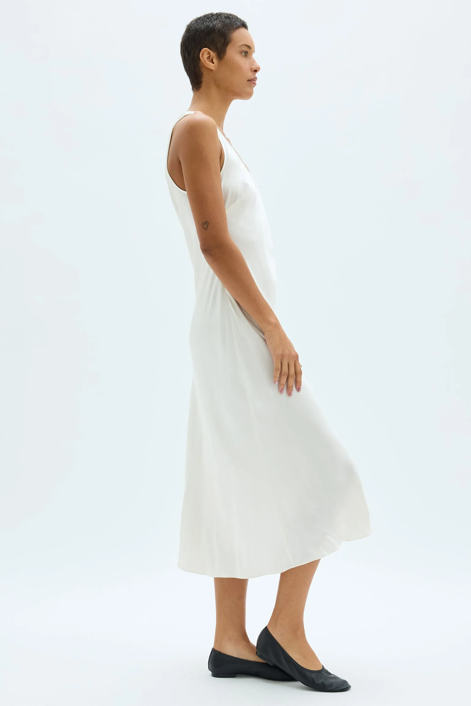 Pebble Satin Ivory Valentina Midi Dress
