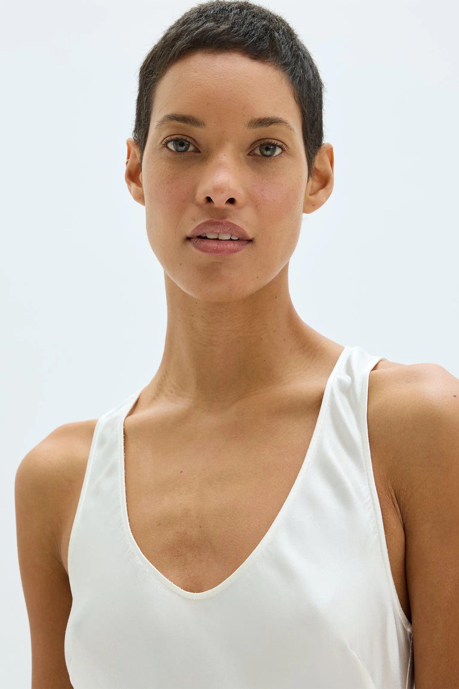 Pebble Satin Ivory Valentina Midi Dress