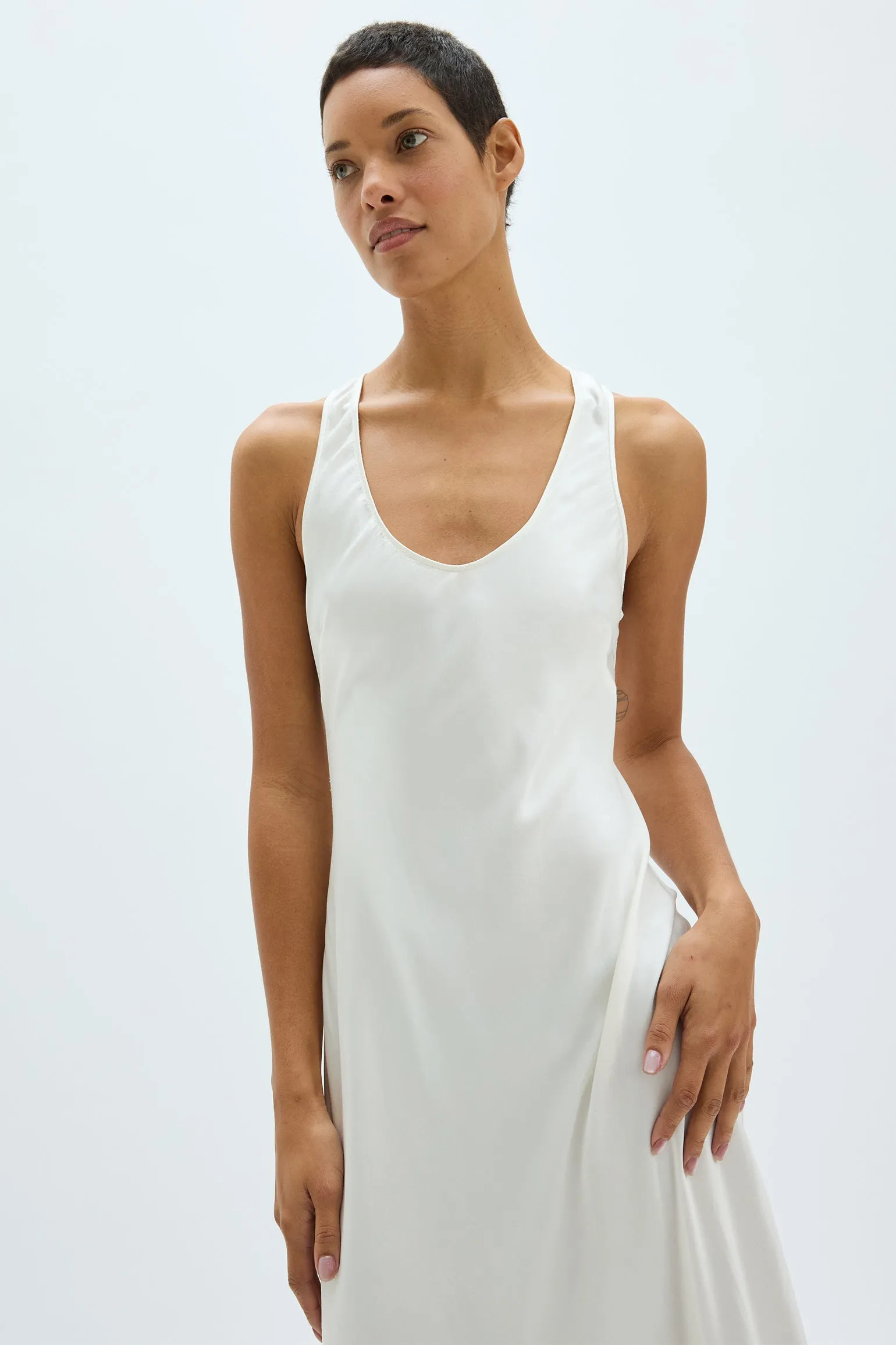 Pebble Satin Ivory Valentina Midi Dress