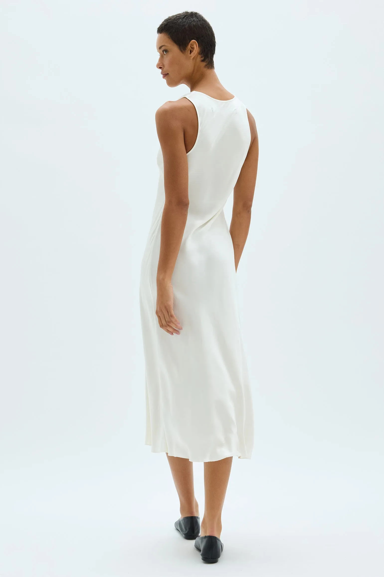 Pebble Satin Ivory Valentina Midi Dress