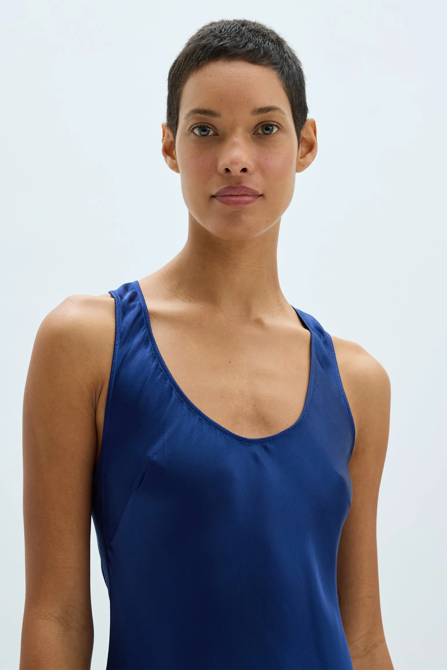 Pebble Satin Navy Valentina Midi Dress