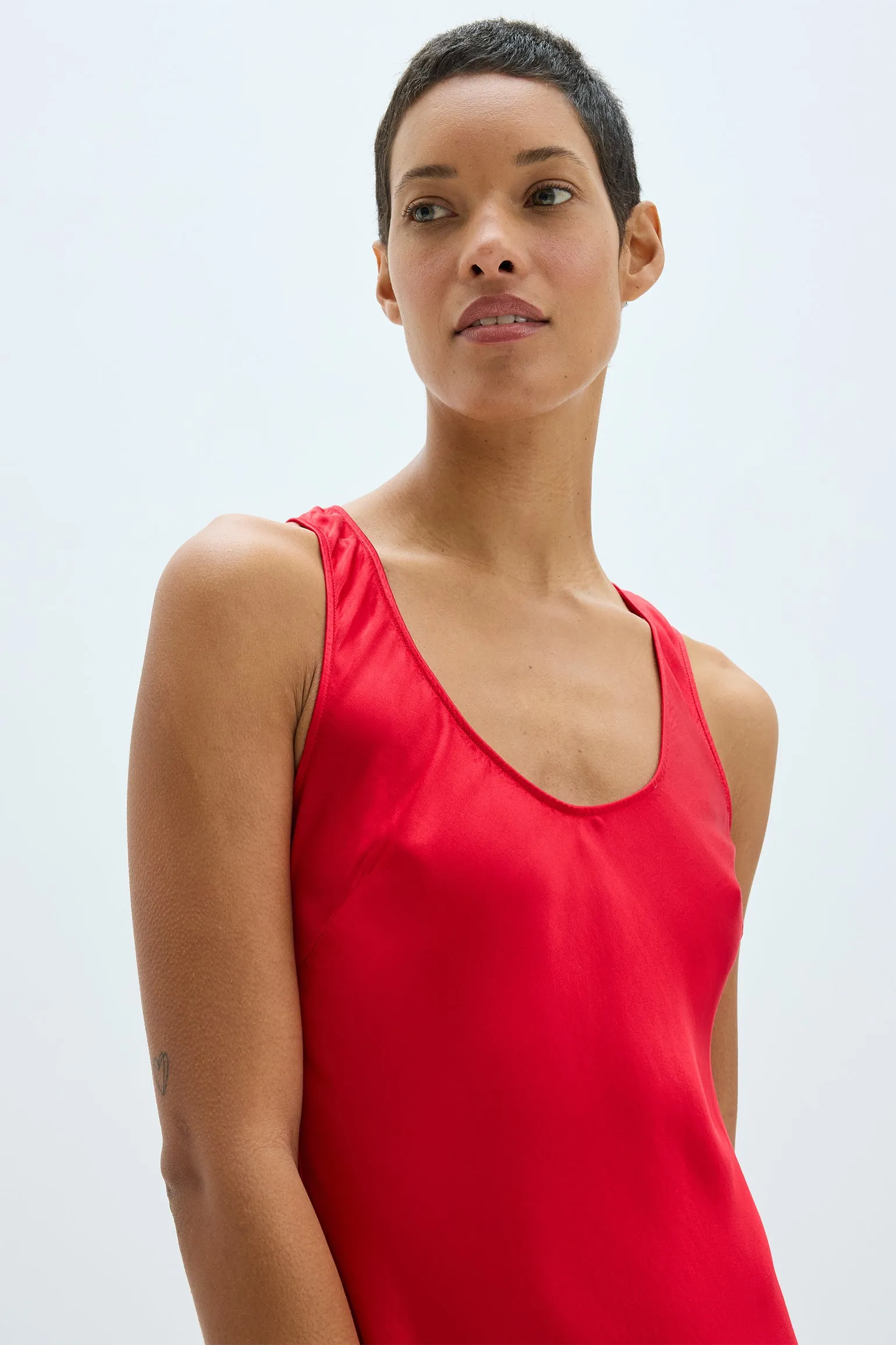 Pebble Satin Scarlet Valentina Midi Dress