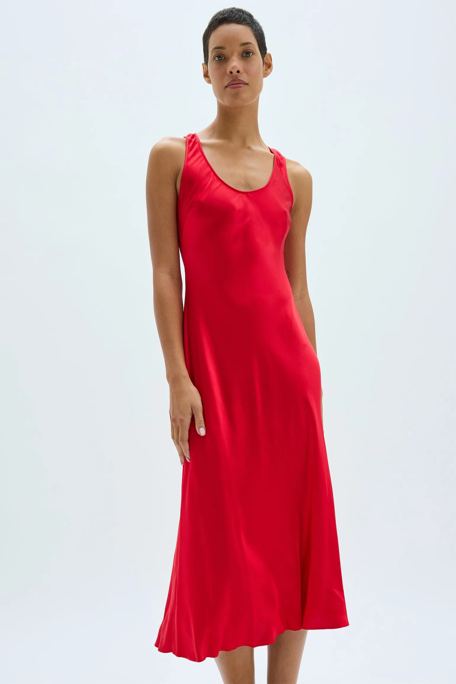 Pebble Satin Scarlet Valentina Midi Dress