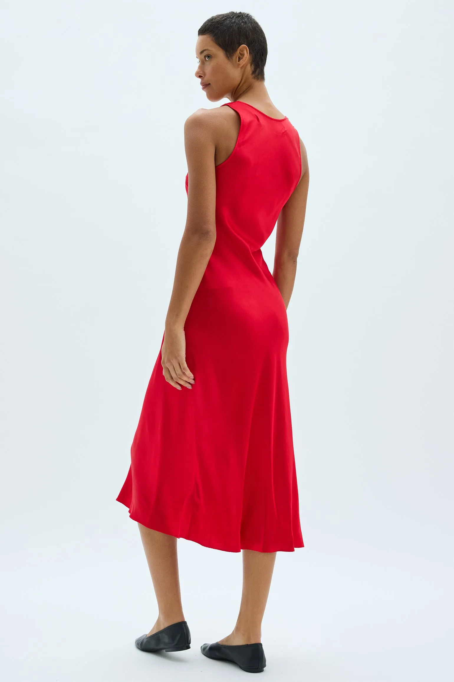 Pebble Satin Scarlet Valentina Midi Dress