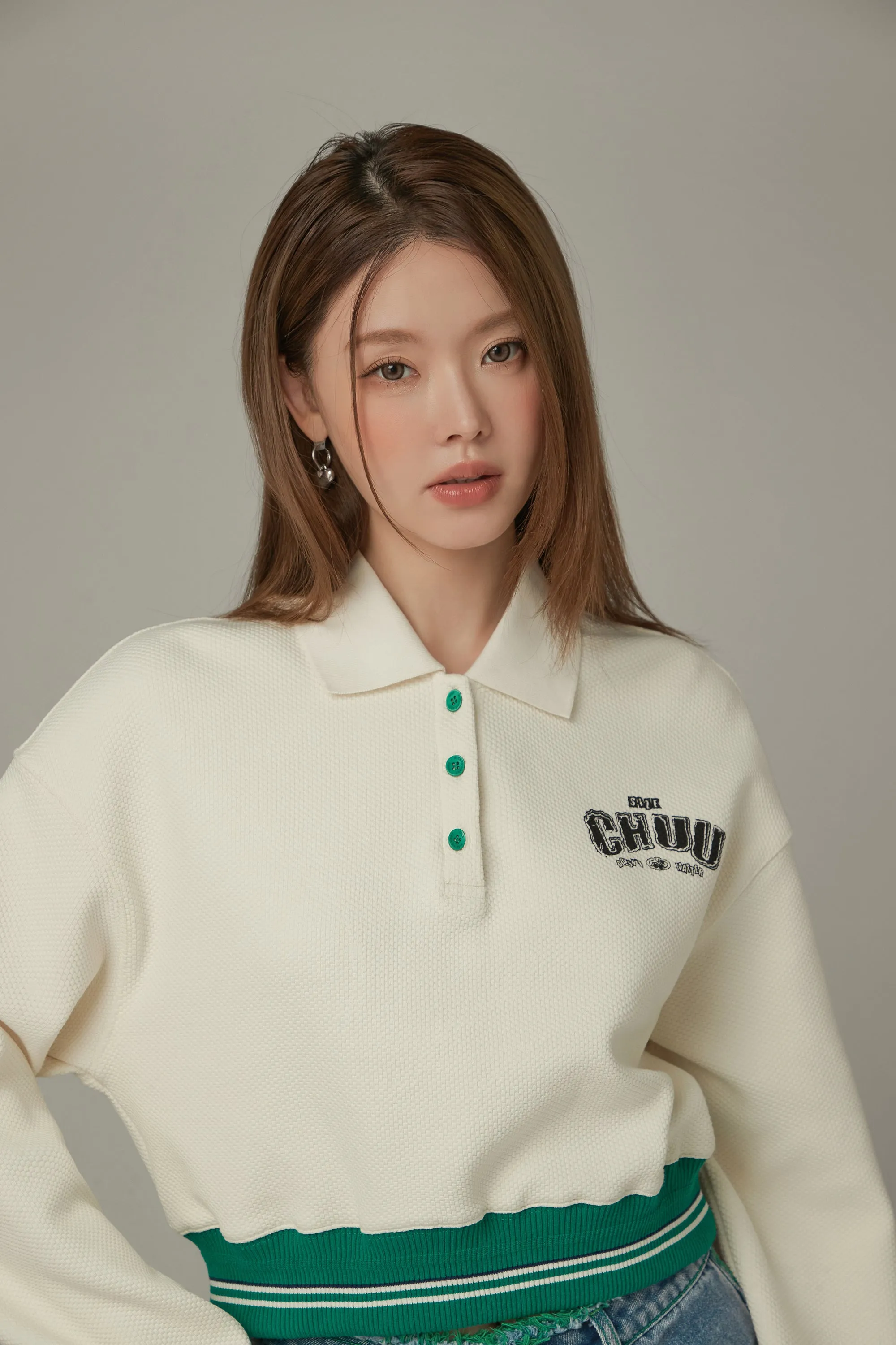 Polo Neck Crop Sweatshirt