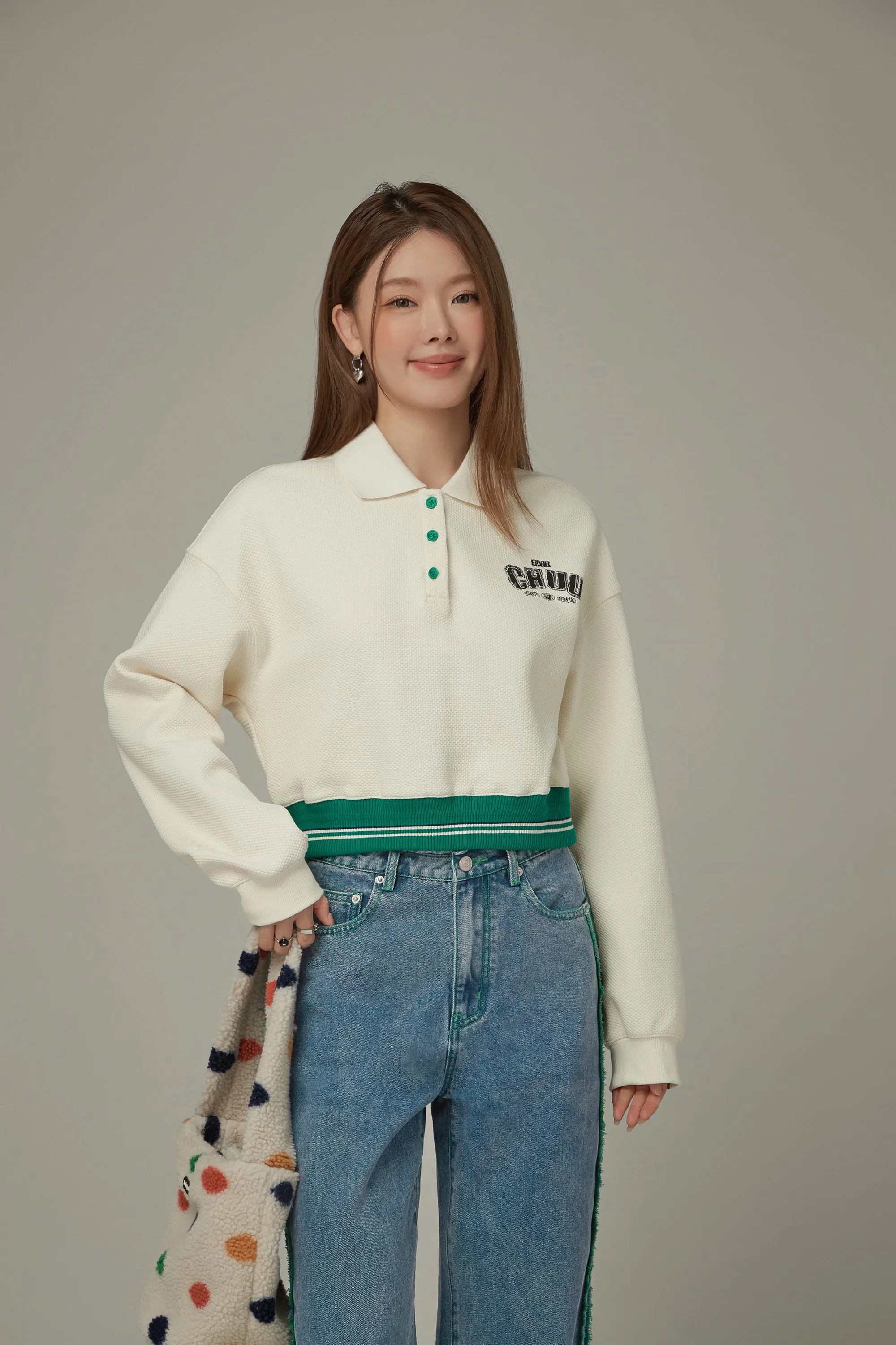 Polo Neck Crop Sweatshirt