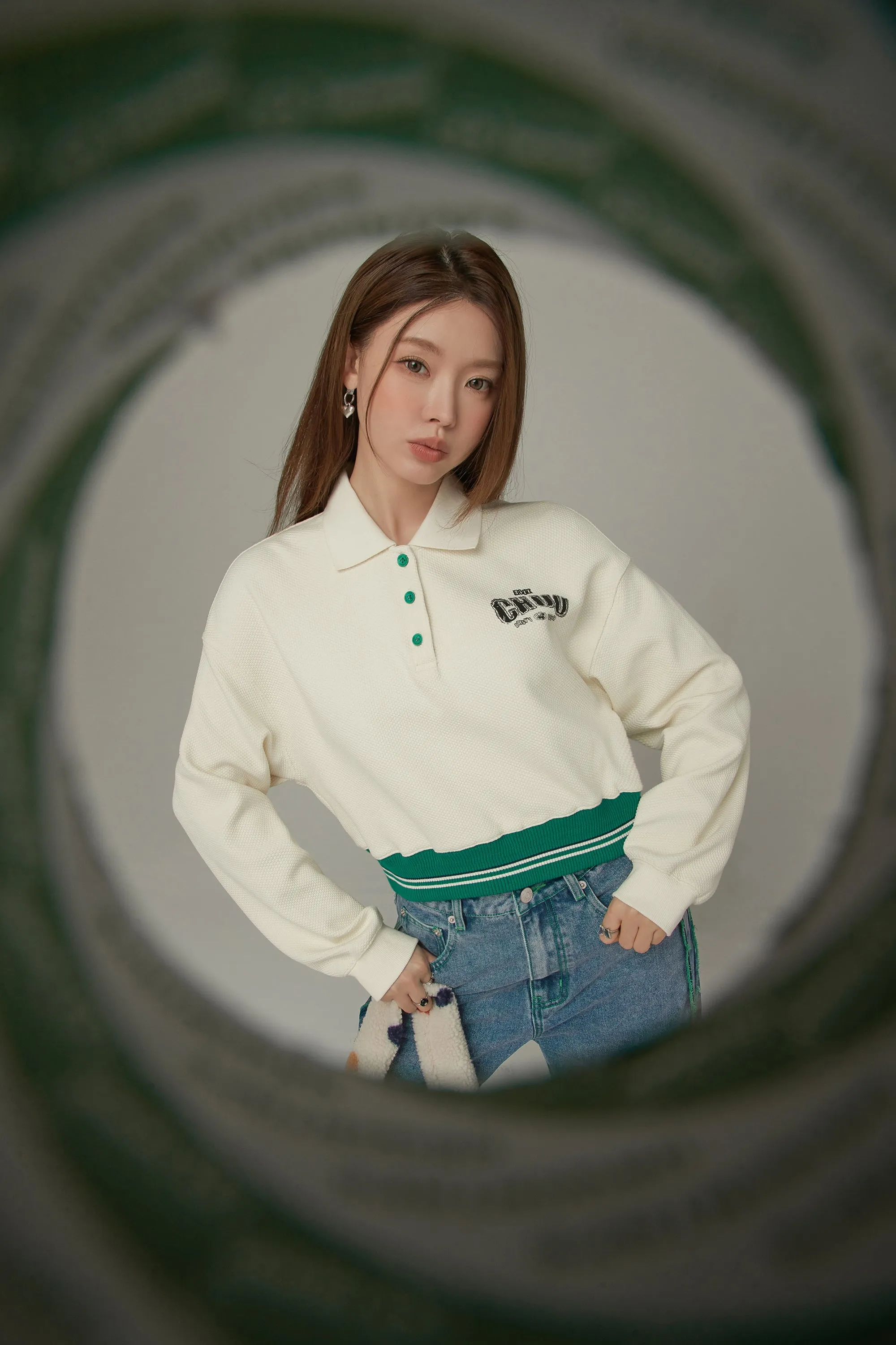 Polo Neck Crop Sweatshirt