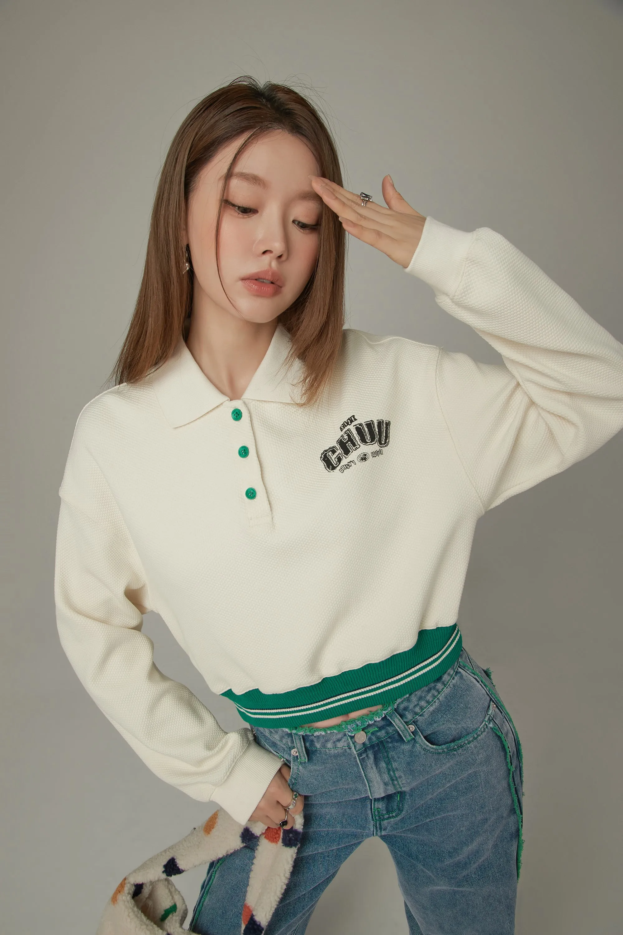 Polo Neck Crop Sweatshirt
