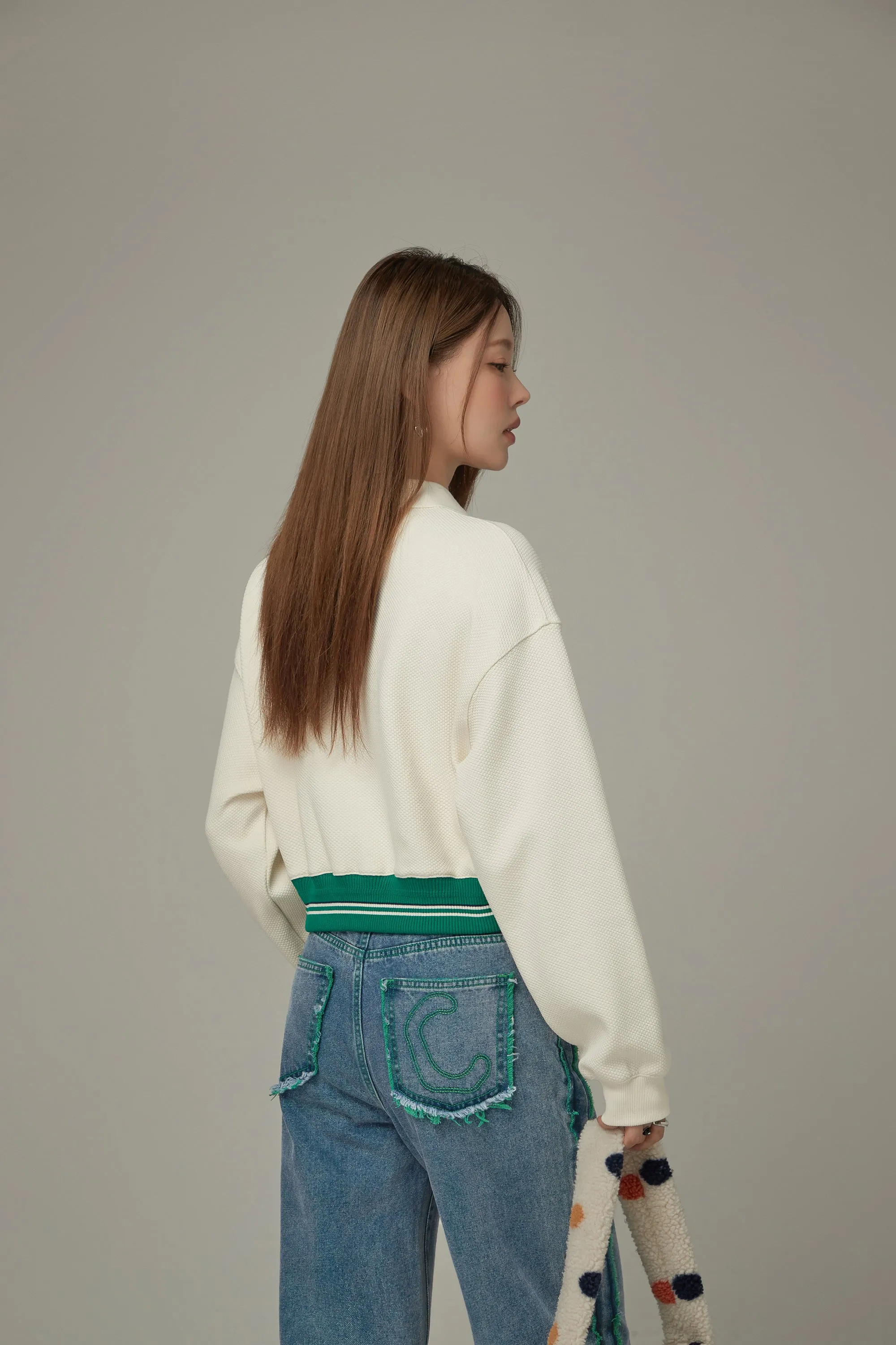 Polo Neck Crop Sweatshirt