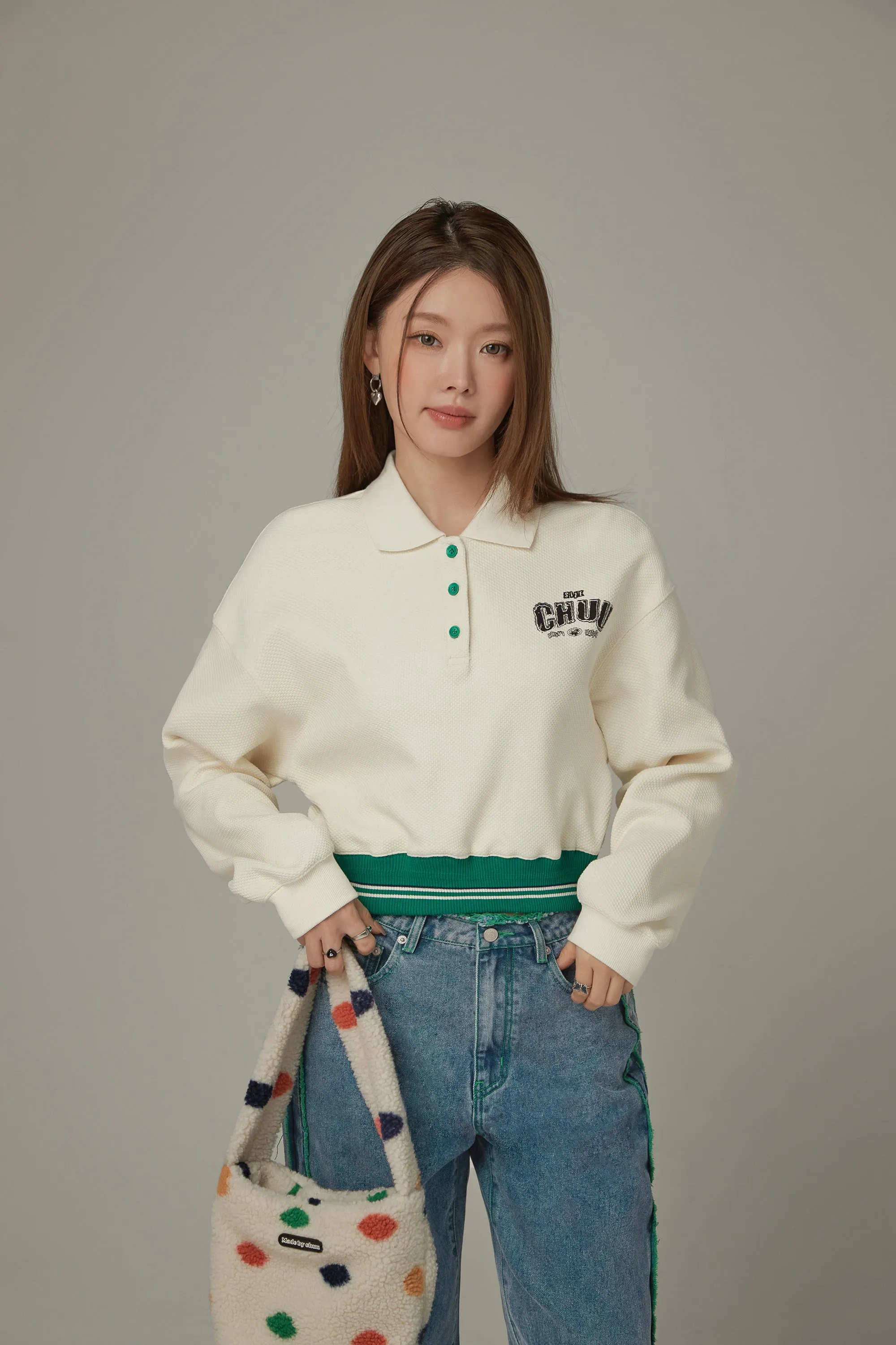 Polo Neck Crop Sweatshirt