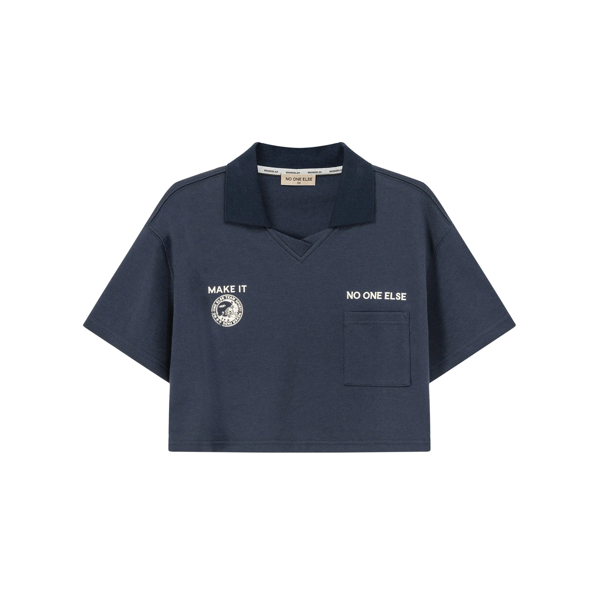 Poplo Neck Crop Short-Sleeves Sweatshirt
