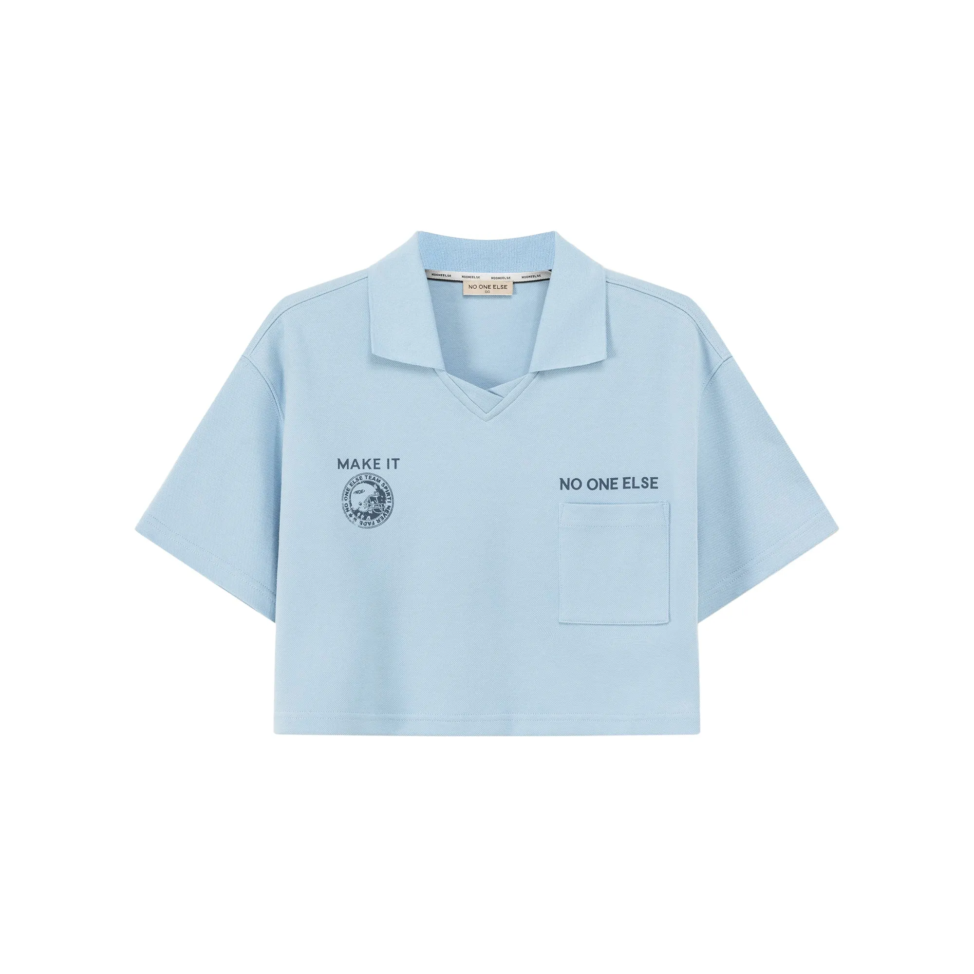Poplo Neck Crop Short-Sleeves Sweatshirt