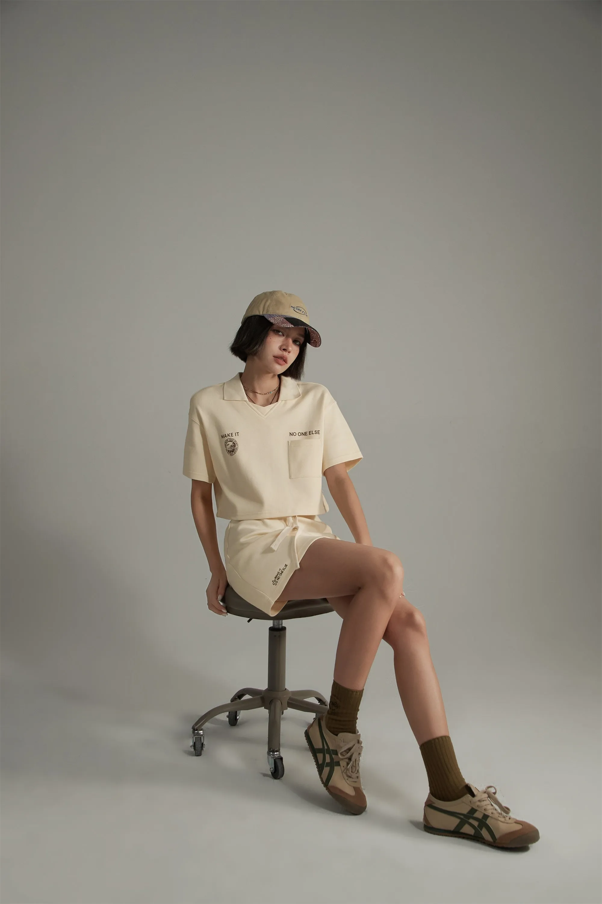 Poplo Neck Crop Short-Sleeves Sweatshirt