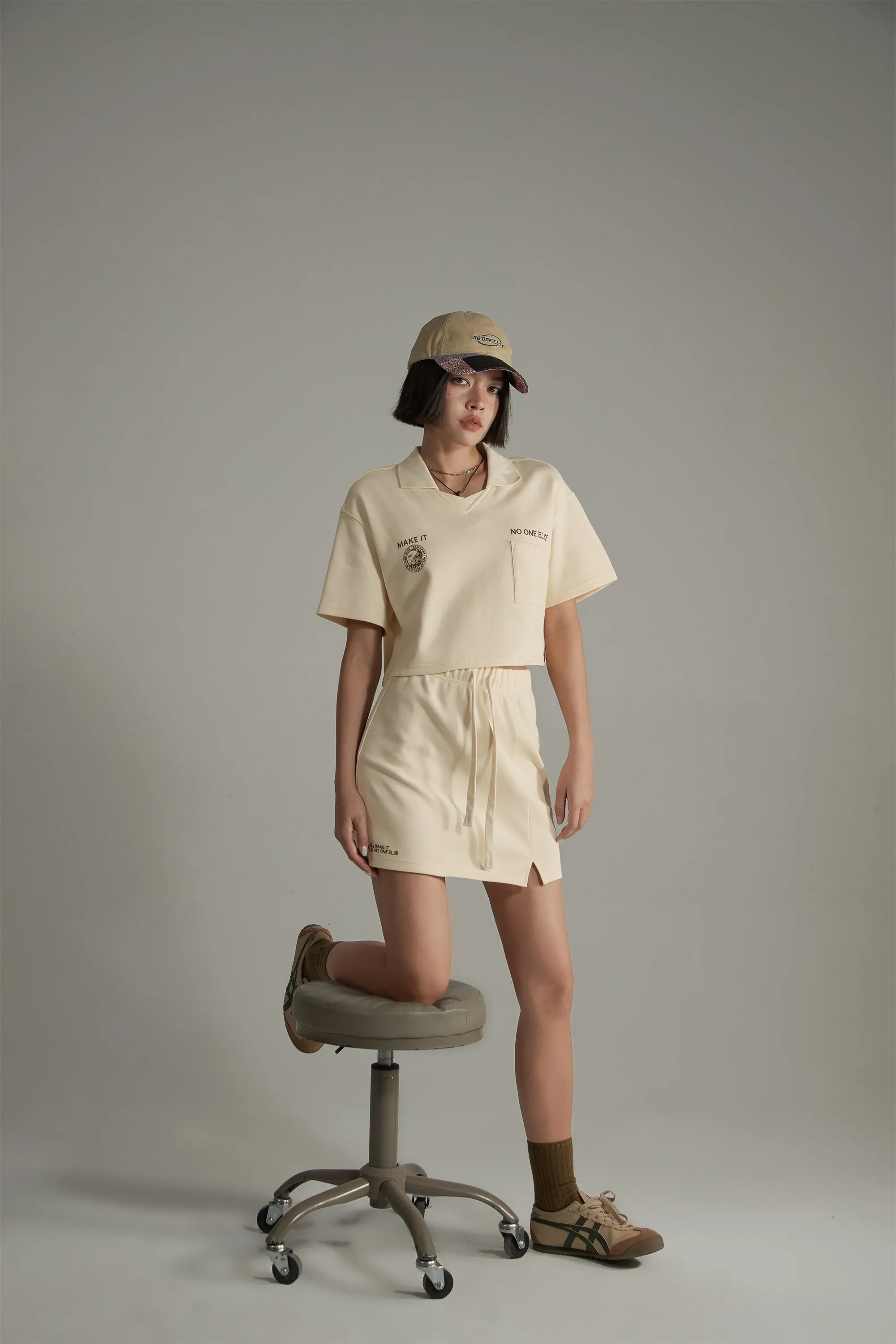 Poplo Neck Crop Short-Sleeves Sweatshirt