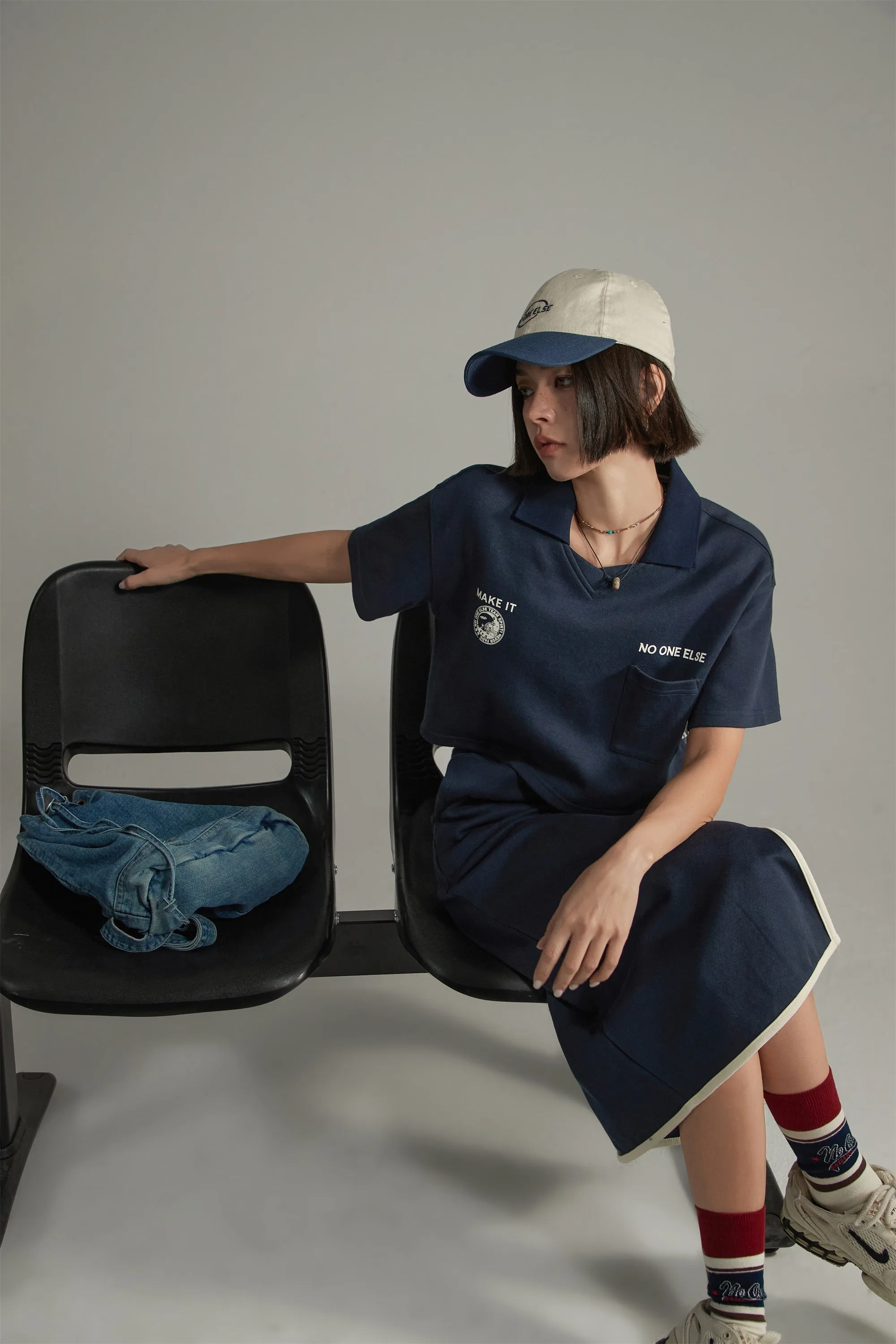 Poplo Neck Crop Short-Sleeves Sweatshirt