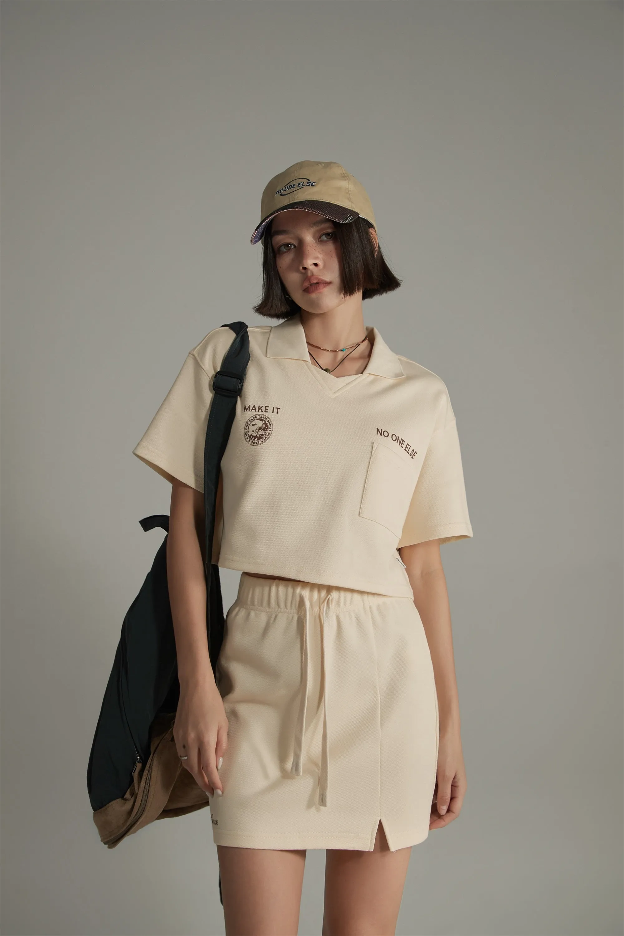 Poplo Neck Crop Short-Sleeves Sweatshirt
