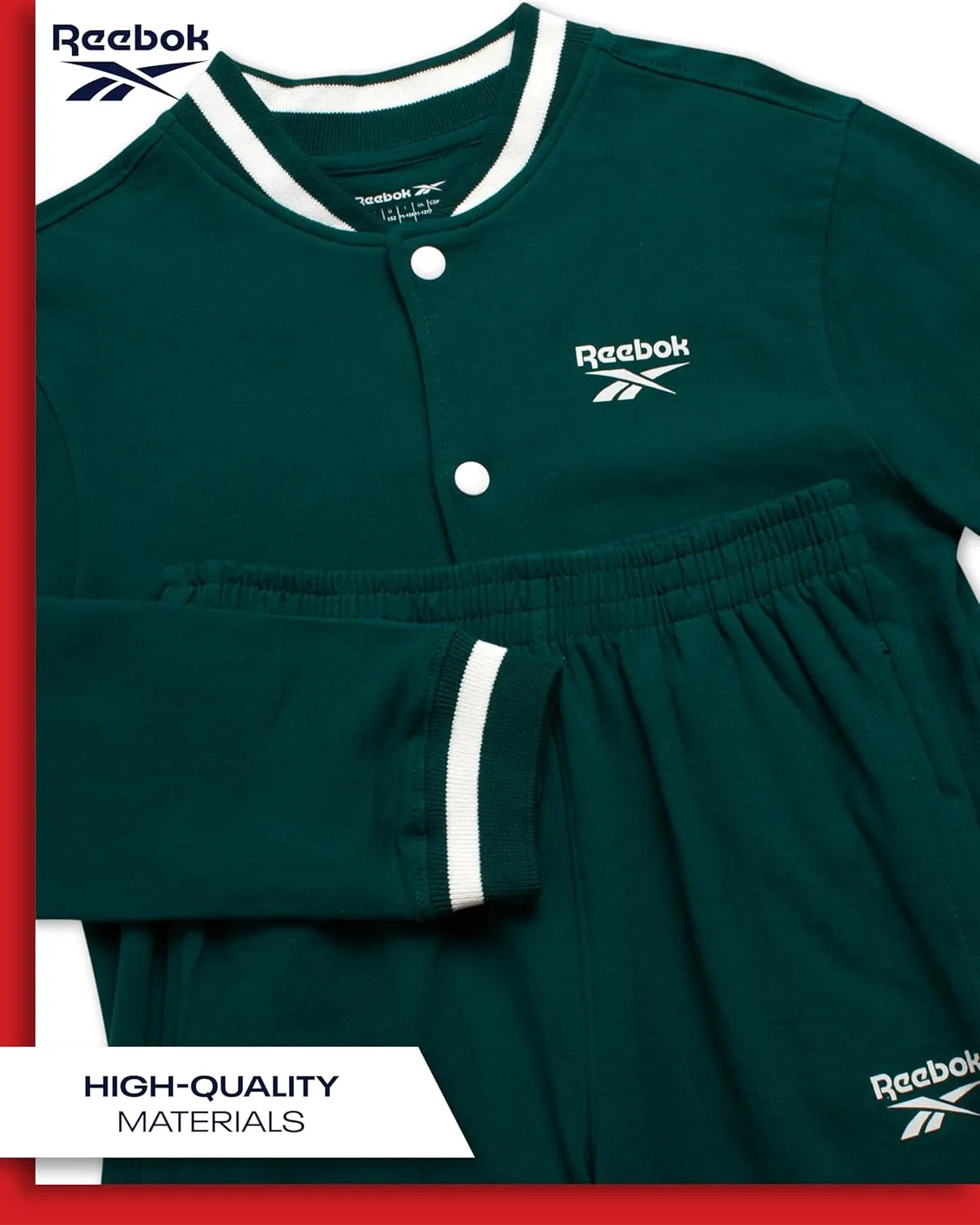 Reebok Boys' Active Tracksuit Set - 2 Piece Performance Fleece Varsity Jacket and Jogger Sweatpants for Boys (Sizes: 8-12)